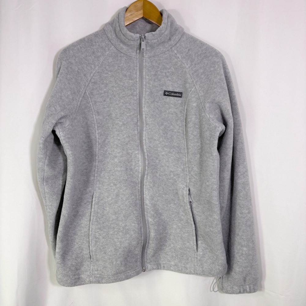 Columbia Fleece Jacket Womens L Gray Full Zip Mock Neck Soft Warm Outdoor Hiking